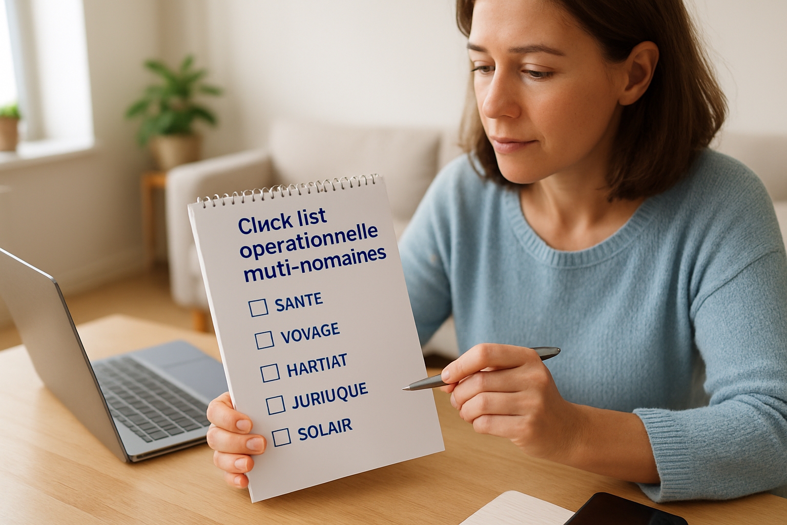 Check-list opérationnelle multi-domaines pour piloter santé, déplacements, habitat, juridique et solaire